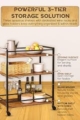 FEFE 3 Tier Rolling Kitchen Cart Rustic Wood Metal Wine Glass Rack 25kg view 5