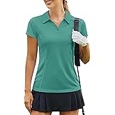 PINSPARK Womens Golf Shirt Short Sleeve Polo Shirts Quick Dry Tennis Tops V-Neck with Collar Pickleball Shirts Golf Outfits