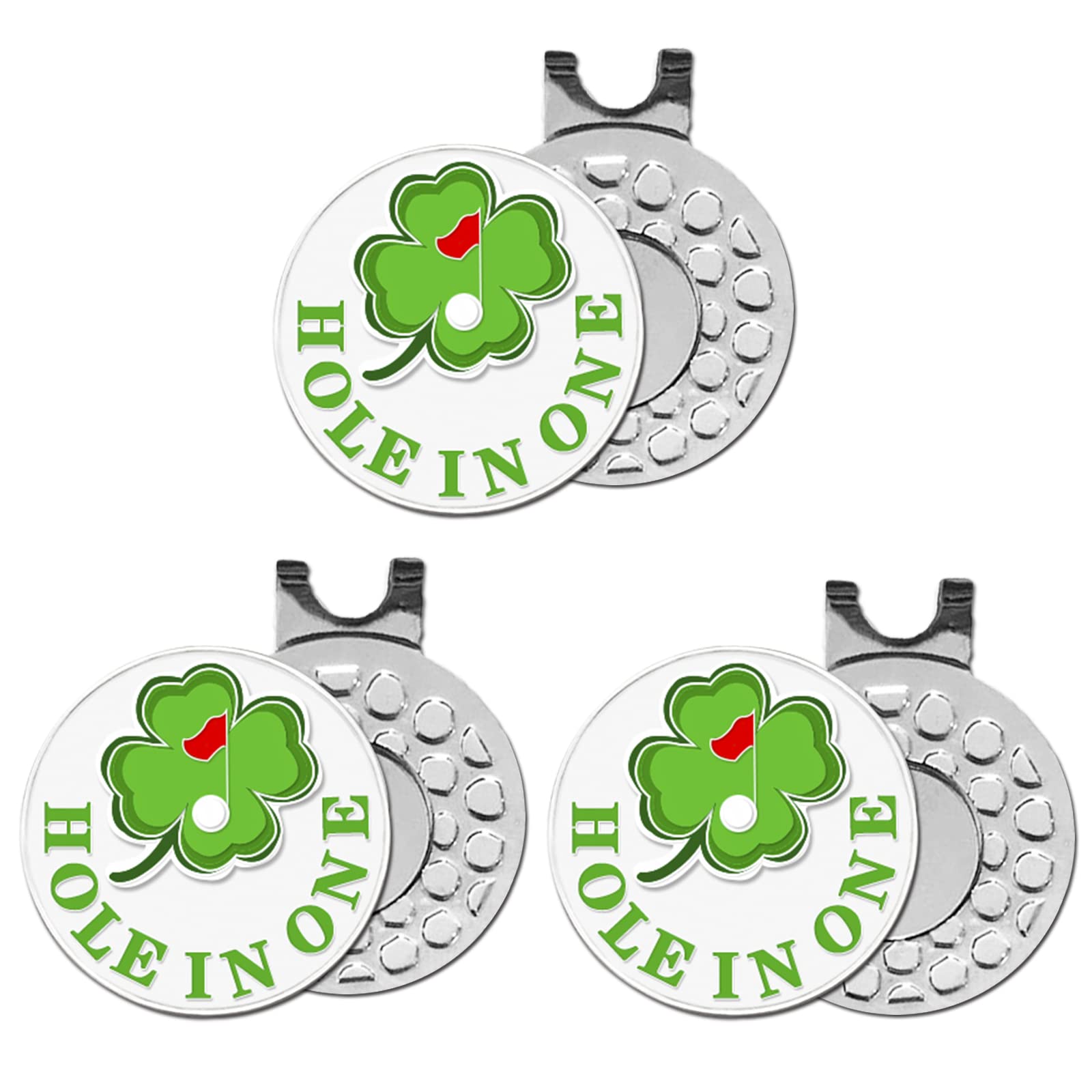 AMRTA Golf Ball Markers 3 Pcs with 3 Pack Hat Clip Value Gift Set, Golf Magnetic Hat Clips Durable Funny Accessories Gifts for Men Women (Hole in One)