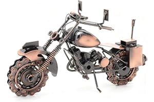 QIRLOEU Handmade Metal Motorcycle Sculpture - Unique Gifts for Motorcycle Riders, Men, Dad, Him (Christmas, Birthday) - 11 Inch Vintage Industrial Steampunk Decor for Man Cave, Office, Home