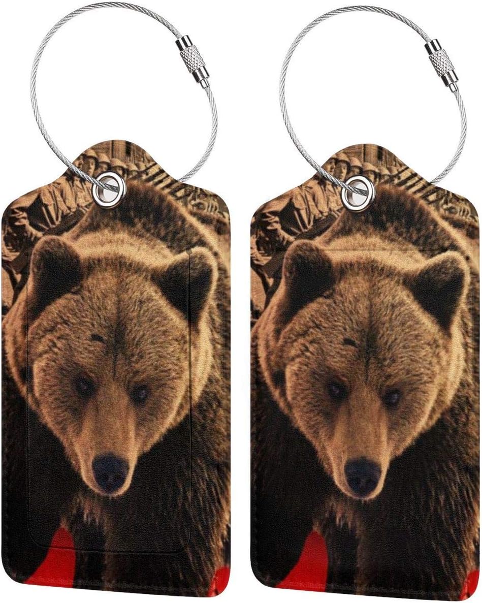 Russian Bear Army Luggage Tags For Suitcases, Flexible Leather Travel ID Identification Labels Set For Bags & Baggage
