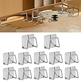 YCQDDA Under Cabinet Cutting Board Holder – 12 Pack Pot Lid & Chopping Board Organizer Rack, Stainless Steel Adhesive Storage for Kitchen Cabinets & Counter, No Drilling Required (Silver)