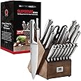 Master Maison 19-Piece Premium Kitchen Knife Set with Wooden Block and Knife Sharpener - German Stainless Steel Cutlery (Silv