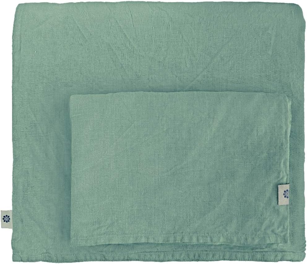 Linen & Cotton Duvet Cover Set ALICIA, 100% Stonewashed Linen - KING (230 x 220 cm), Mint Green