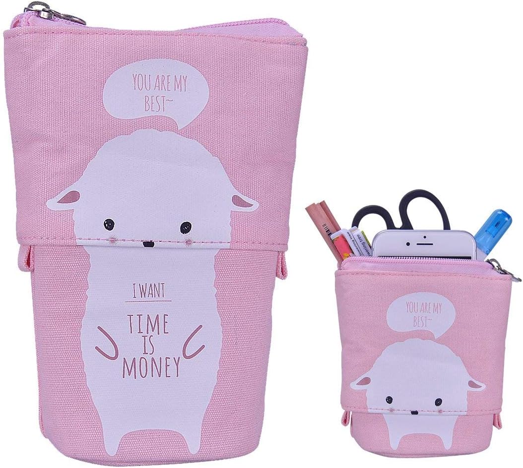 Eselltotal Stand up Pencil Holder Telescopic Pencil Case Transformer Pen Box,PU Cartoon Cute Cat Telescopic Pencil Pouch Bag for Christmas Gifts, Birthday Gifts