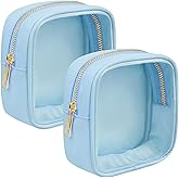Ebbniur Clear Makeup Bag for Purse 2 Pcs Small Nylon Zipper Pouch Mini Travel Cosmetic Bag Clear Toiletry Bags for Traveling Cute Makeup Organizer for Women (2pcs blue clear)