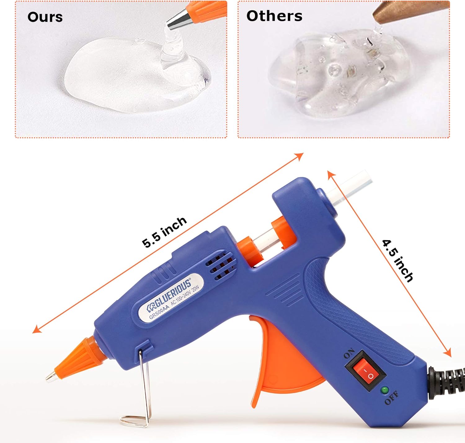 Gluerious Mini Hot Glue Gun with 30 Glue Sticks for Crafts School DIY Arts Home Quick Repairs, 20W, Blue