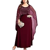 CYCLAMEN Plus Size Evening Gown with Sparkly Cape Overlay Elegant A Line Mother of The Bride Dress for Wedding Guest