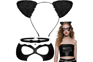 Voiiake Black Cat Ears Headband, Mask & Choker Set - Cat Costume Outfit Woman Adult Women, Halloween Costume Dress-Up Accessories for Party and Cosplay