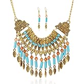 YAZILIND Bohemian Style Tassel Pendant Chunky necklace Earrings Exaggerated Jewelry Set Women Birthday Party Gift