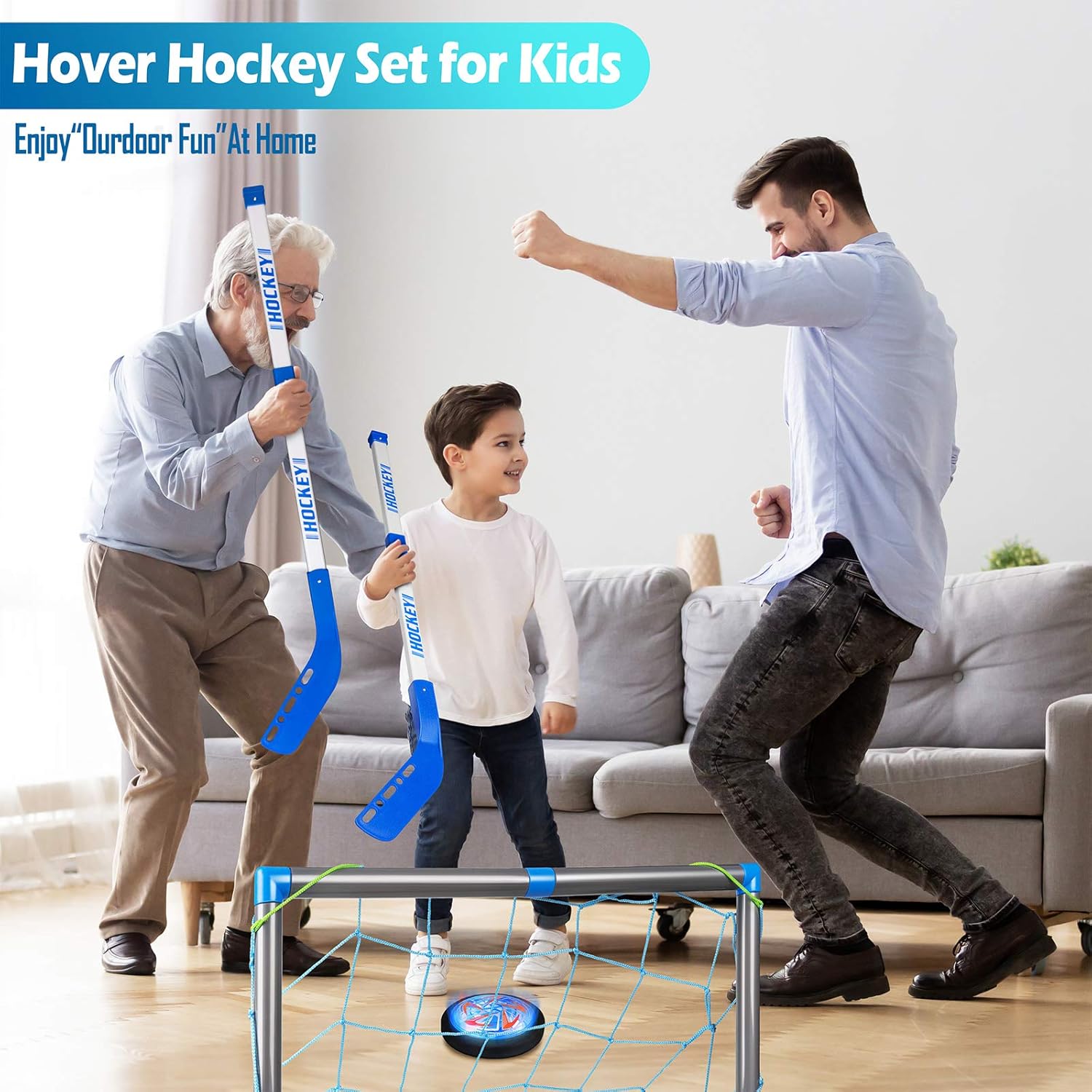 BROADREAM Kids Toy Hover Hockey Sets, Christmas Stocking Stuffers for Birthday Indoor Hockey Set 2 Goals, Rechargeable Led Light Ball for Boys Girls 3 4 5 6 7 8 9 Years Old: Toys & Games