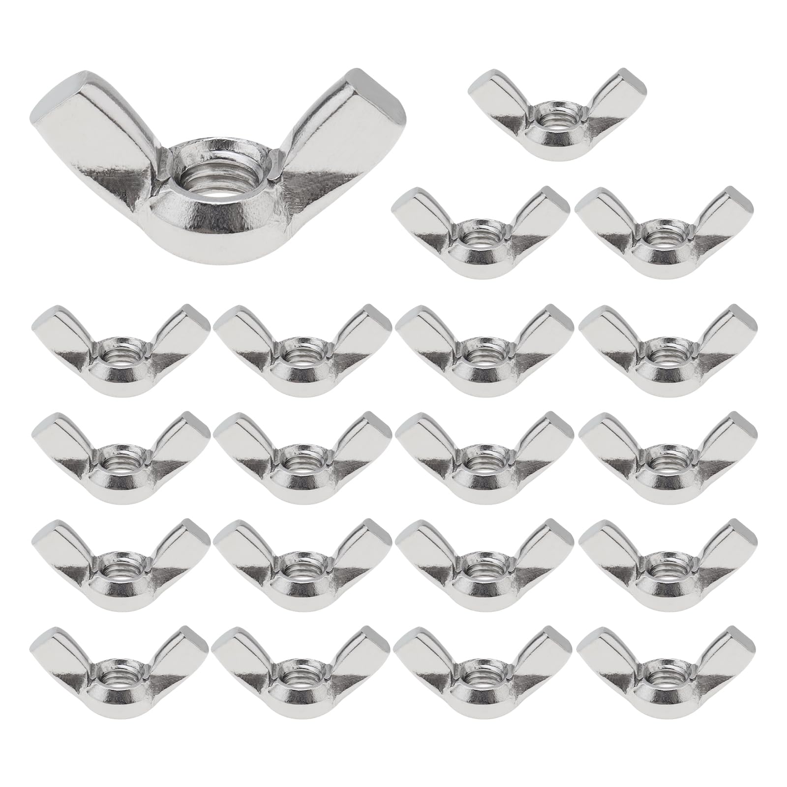 Smgda 20pcs M6 (6mm) Wing Nuts, 304 Stainless Steel Hand Twist Tighten Ear Butterfly Nuts, Heavy Duty Butterfly Wing Nut Screws for Threaded Bolts DIY Tools, Silver (M6)