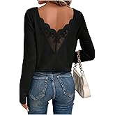 SOLY HUX Women's Long Sleeve T Shirts Lace Back Scoop Neck Tee Knitted Tops Fall Clothes