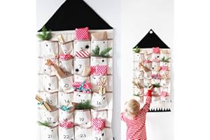 Advent Calendar to Fill Christmas Calendar Fillable,24 Pockets Fabric Christmas Calendar Advent Advent Hanging Calendar Chris