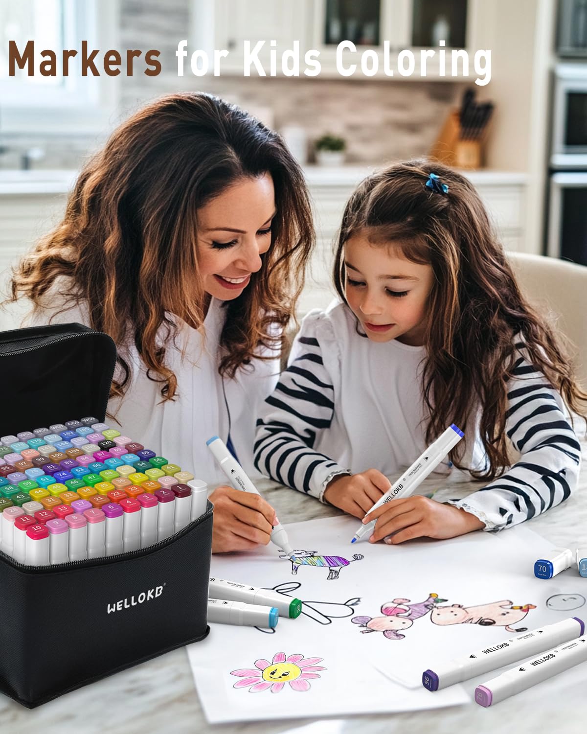WELLOKB Alcohol Markers, 100 Colors Dual Tip Art Markers for Coloring, Drawing, Illustrations, Book Painting, Alcohol Based with Carrying Case for Adult Kids