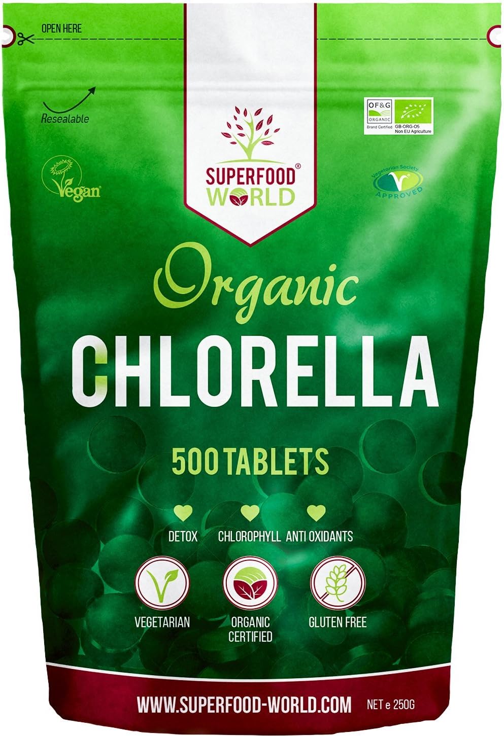 Organic Chlorella Tablets (500 X 500mg) Premium Detox Chlorophyll Superfood, 500 count (Pack of 1)
