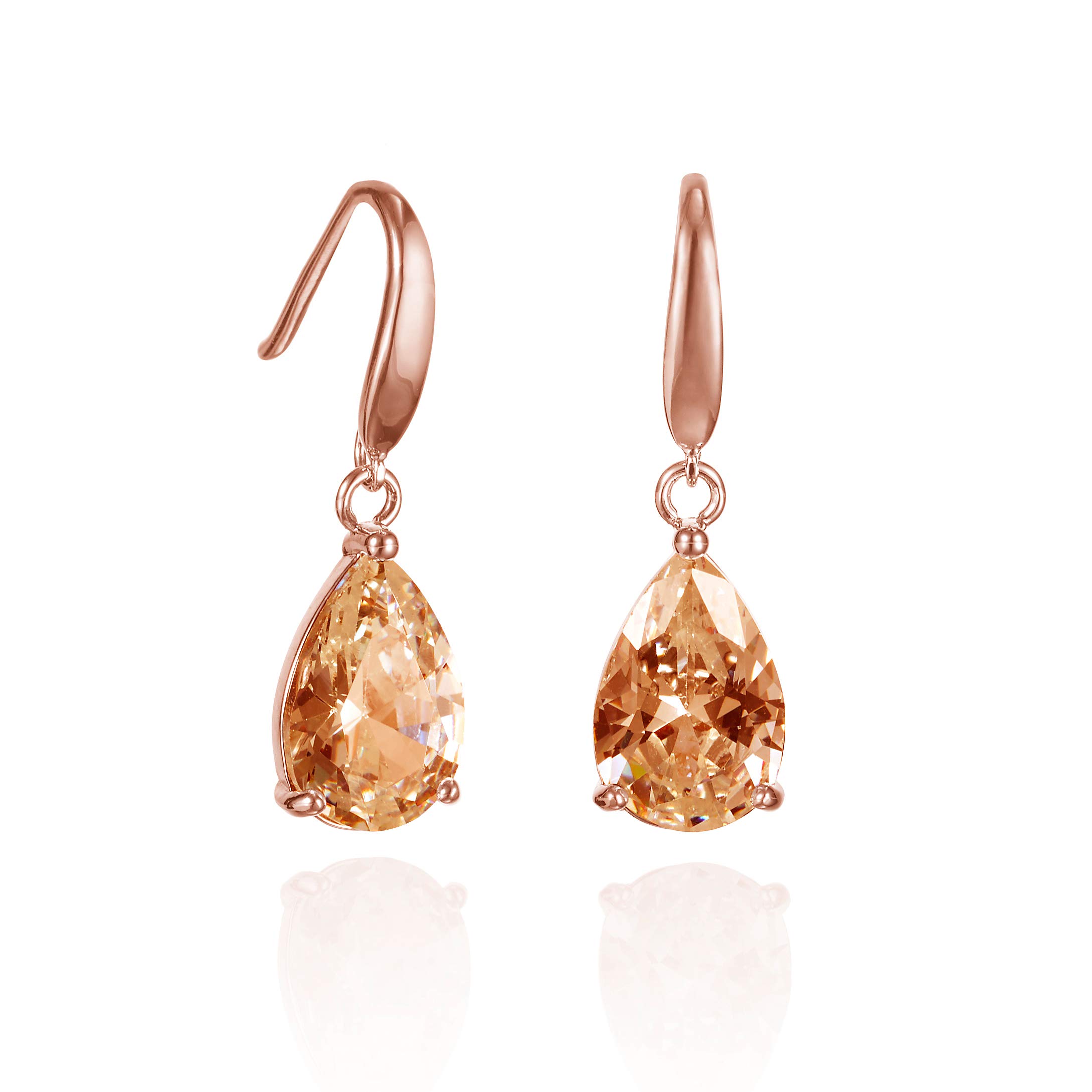 namana Rose Gold Pear Drop Earrings for Women and Teen Girls, Rose Gold and Pink Earrings for Women with Pink CZ Stones, Simple Rose Gold Drop Earrings for Women with Giftbox