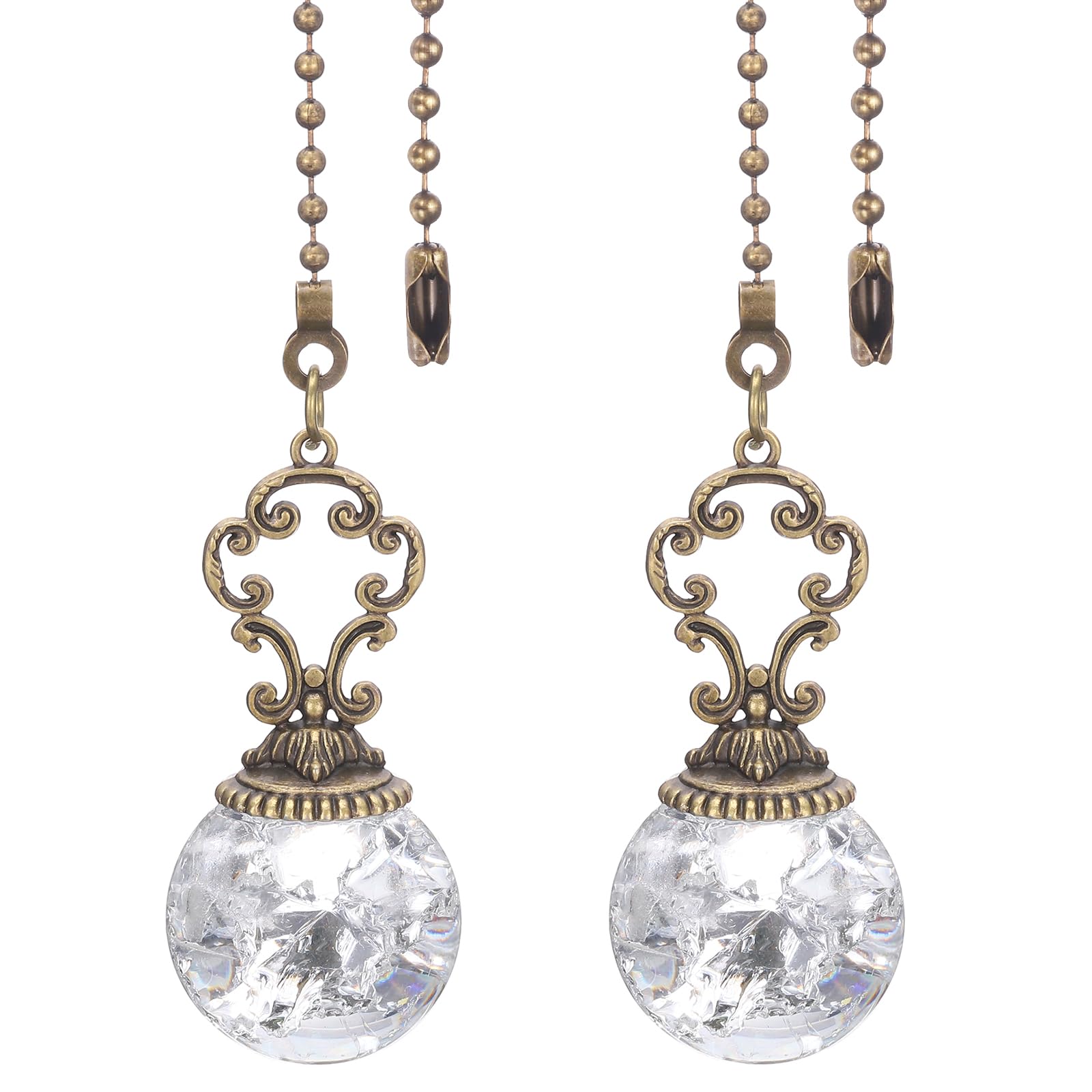 PATIKIL Ceiling Fan Pull Chain, 2 Pack 12" Decorative Ball Pendant Chain Extender Charm Extension Pull String for Ceiling Fans Light Lamp, Clear