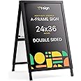 Outdoor A-Frame Sidewalk Sign 24x36 Inch Sandwich Board, Black Coated Steel Metal Double-Sided, Heavy Duty Slide-in Folding Frame Sign Holder, 2 Corrugated Plastic Poster Boards, Display Stand