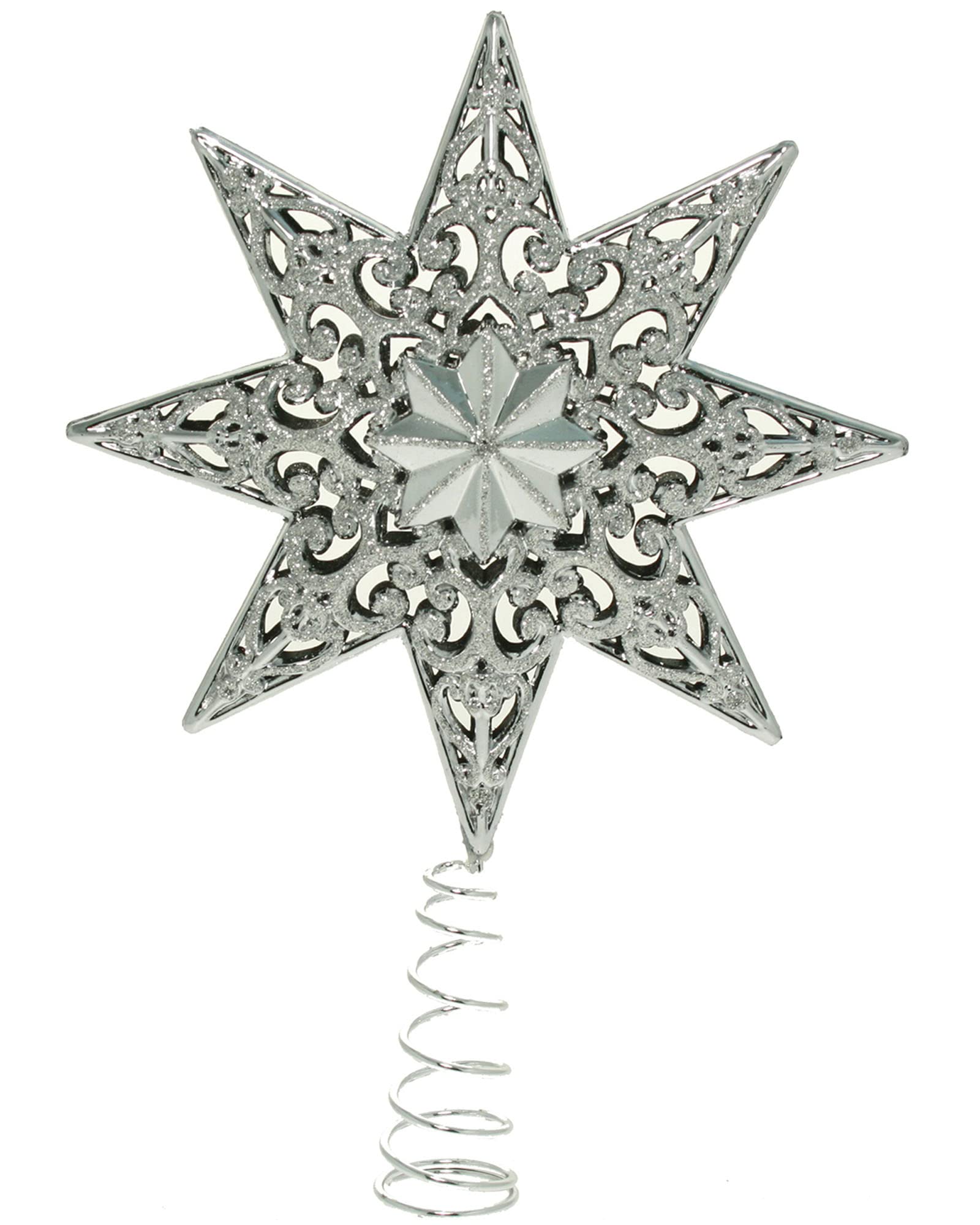 WeRChristmas Shatterproof Deluxe Christmas Tree Top Star with Glitter, 21 cm, 1-Piece - Silver