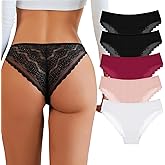 VKME 5 Pack Lace Seamless Underwear for Women No Show Hipster Cotton Bikini Invisibles Sexy Cheeky Panties
