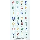 Stactiles Tactile Alphabet Stickers &ndash; Raised Braille &amp; Print (28 Pack) | Raised 2.5D letters &amp; Braille dots for learning &amp; identification. Educational low-vision aid for home, school &amp; office.