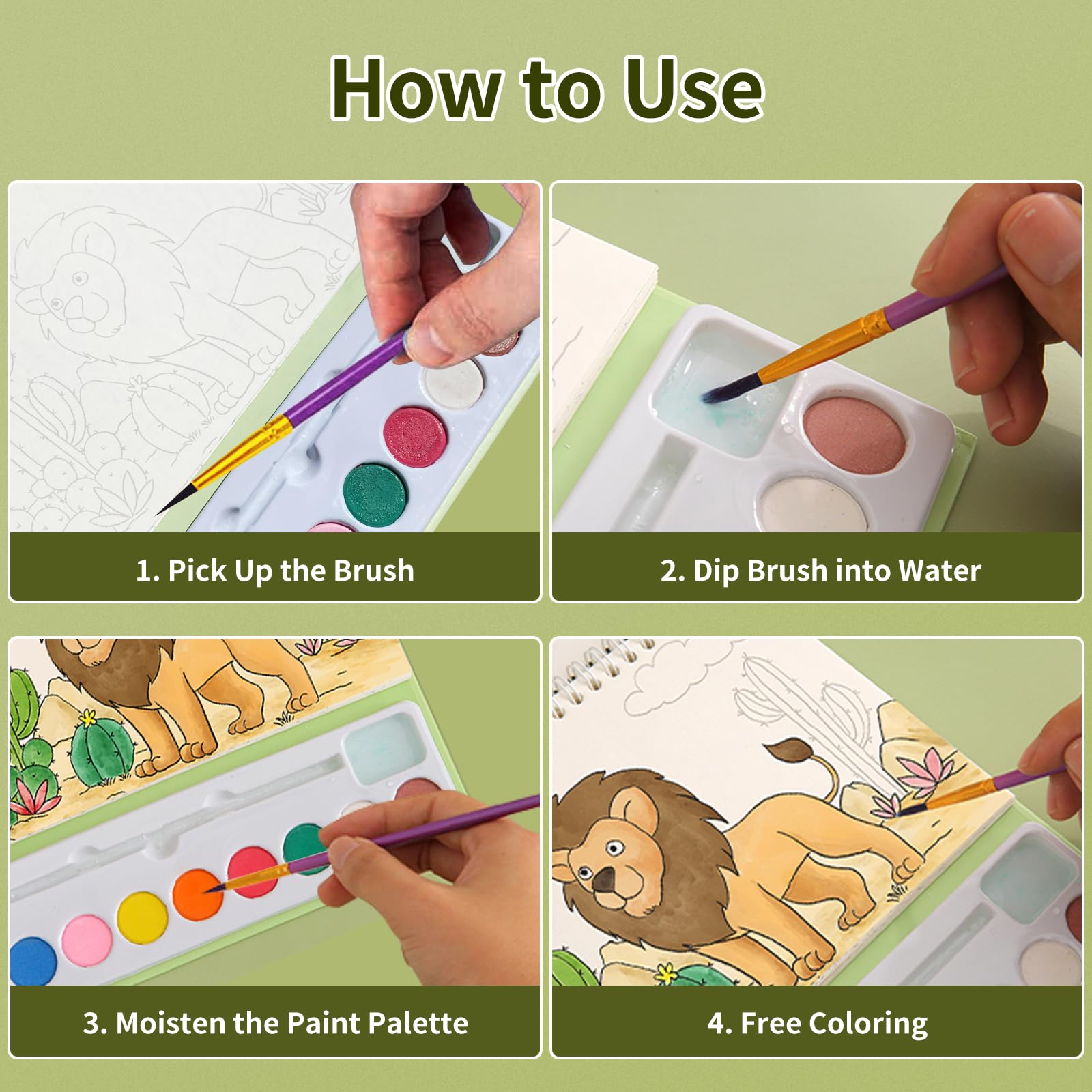 Cavnewt Watercolor Coloring Books for Kids Ages 4-8, Mess Free Watercolor Painting Book, Paint with Water Books for Toddlers, Travel Activities Arts Party Favors Birthday Gifts for Kids Girls & Boys