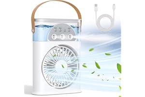 Ventilateur de refroidissement portable pour climatiseur, rechargeable avec 3 vitesses et 2 pulvérisations, minuterie 1/2/3h,