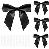 GCQQ Black Bows - 24Pcs Satin Twist Tie Ribbon Bows for Treats Crafts Gift Wrapping Balloons Birthday Cake Christmas Tree Party Decorations Black Premade Bows with Self Adhesive