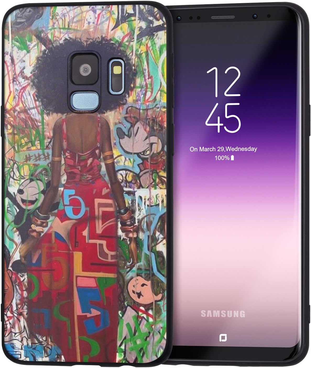 Samsung Galaxy S9 Case African American Afro Girls Women Slim Fit Shockproof Bumper Cell Phone Accessories Thin Soft Black TPU Protective Samsung Galaxy S9 Cases (05)