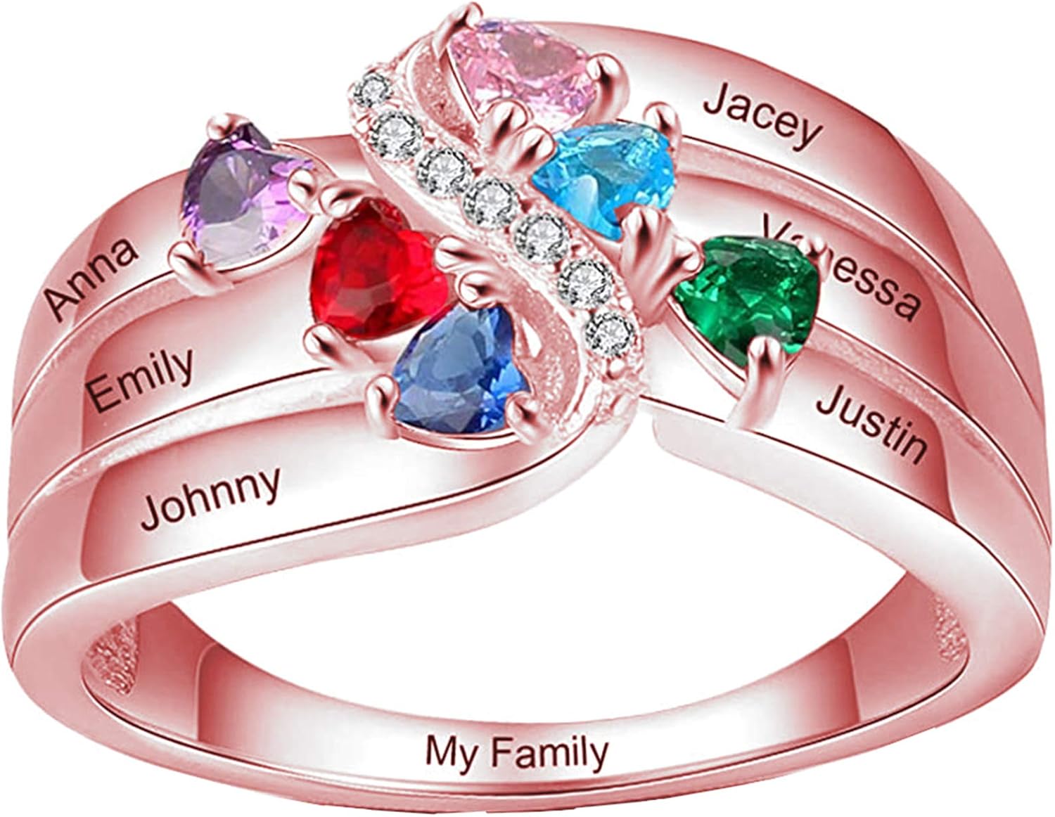 Amazon.com: Quality.A Engraved 6 Name & Birthstone Ring Custom Name