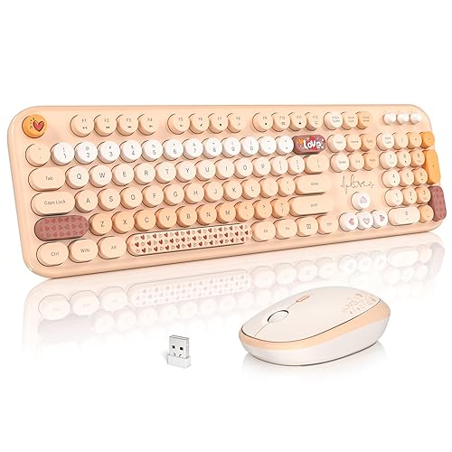 Atelus Wireless Keyboard and Mouse, Typewriter Full Size Keyboard with Number Pad and 2 in 1 USB Connected Mouse for Mac, Windows 7/8/10, Laptop, Desktop, PC, Computer