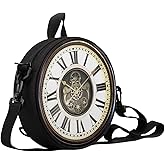 Sannovo Women Novelty Round Clock Shape Zippered Clock Purses for Women Tote Handbag Shoulder Bag, Gift for Mom Girlfriend