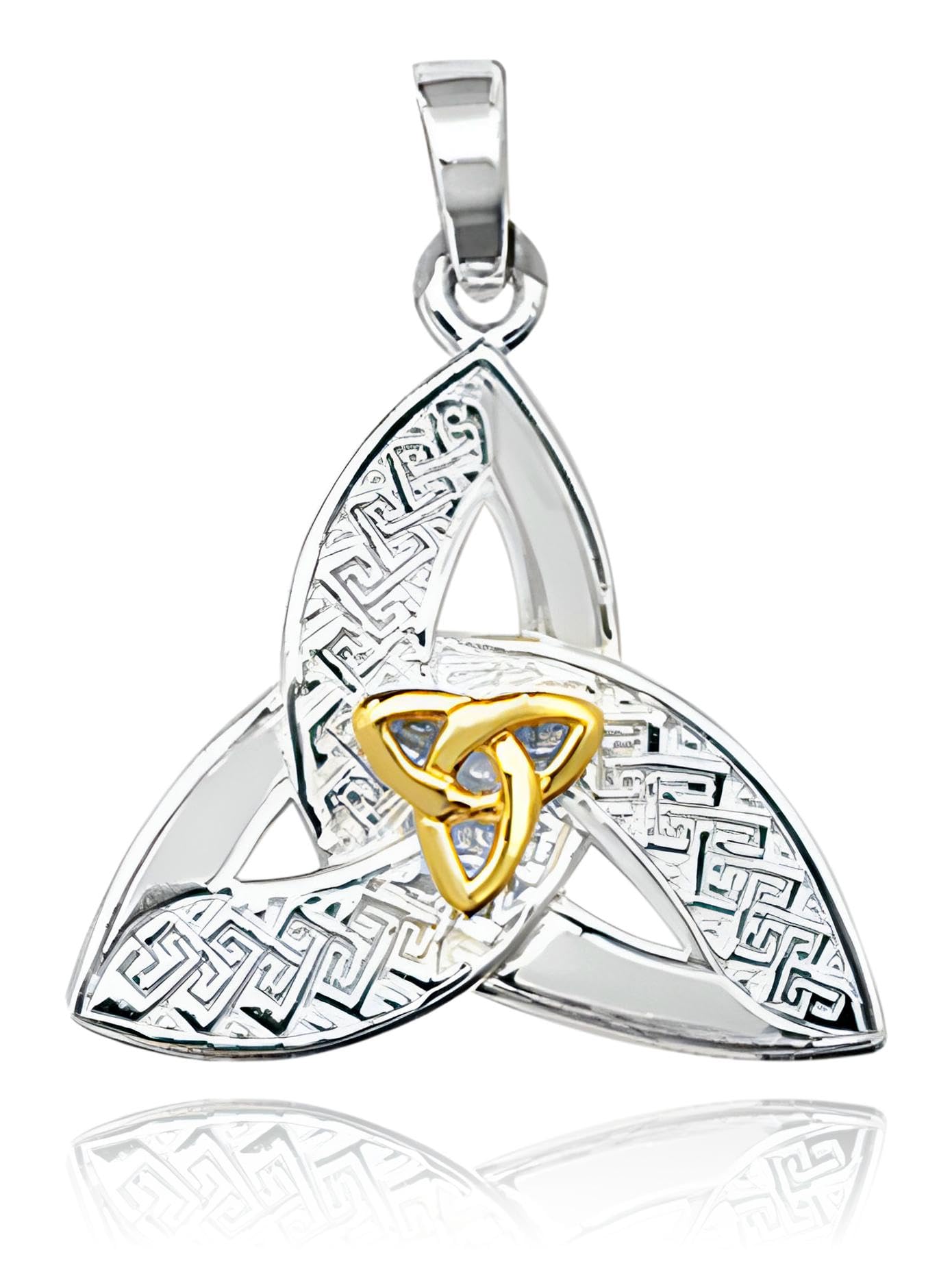Celtic Pendant Sterling Silver Celtic Triquetra Knot Trinity Knot Two Tone 9ct Gold Plated Pendant for Chain Necklace - Irish Jewellery Irish Gifts for Women Men Girls Unisex