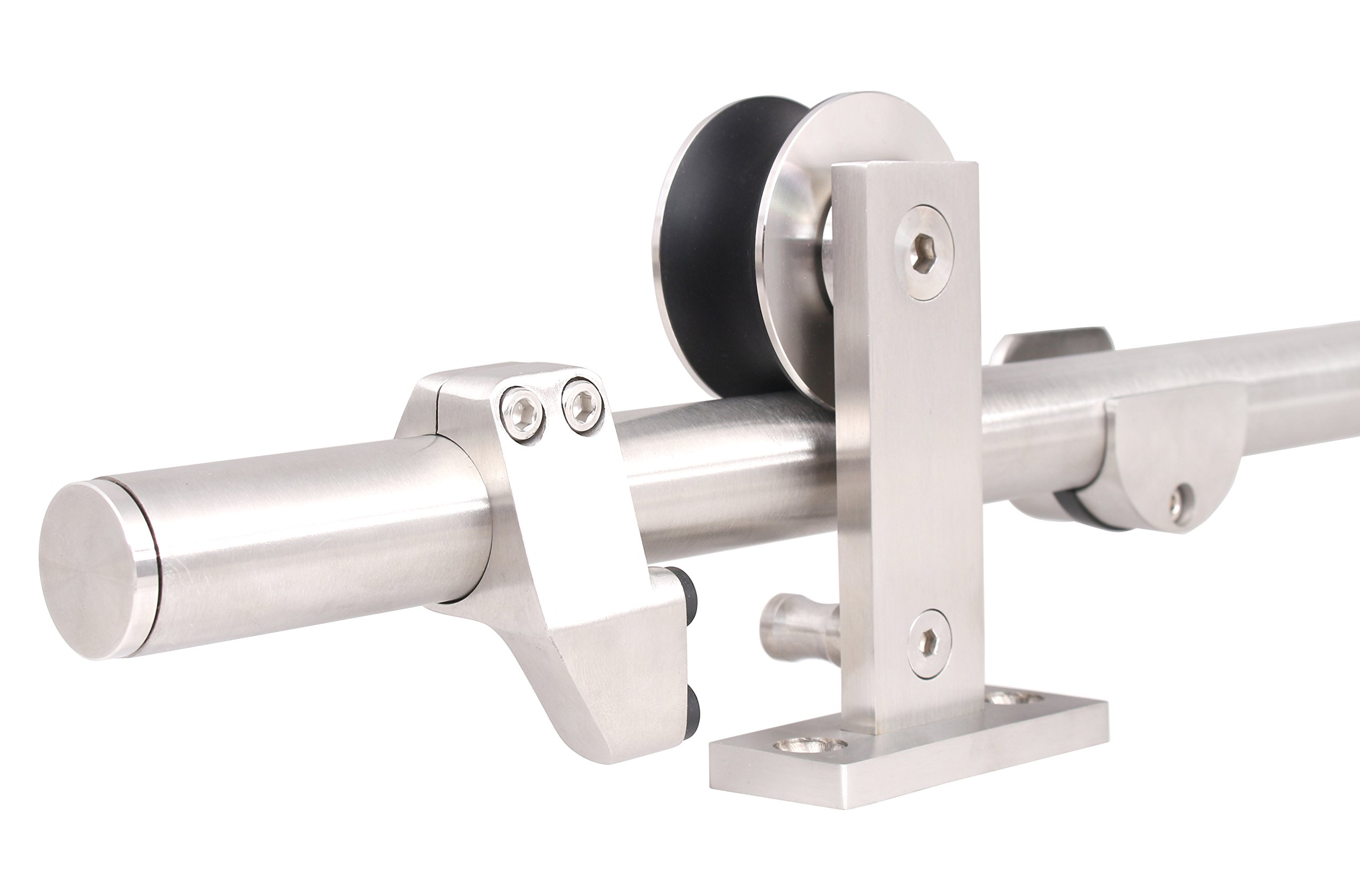 TMS 8FT European Modern Satin Stainless Steel Sliding Barn Wood Door