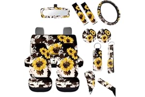 FUIBENG 14Pcs Car Seat Covers Full Set, Polyester, Universal Fit, Car, Truck, SUV, Van, Automotive Interior Sets, Car Accessories, Car Seat Cover Set, Yellow