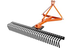 Joankaren 3 Point 60" Landscape Rake – Heavy Duty 5 FT Rock Rake for Compact Tractors with Class 1 3-Point Hitch, 360° Rotati