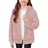 IMMER Girls Winter Full Zip Sherpa Fleece Long Sleeve Solid Hoodie Fuzzy Jacket Outwear Coat with Pocket 3-12 Years