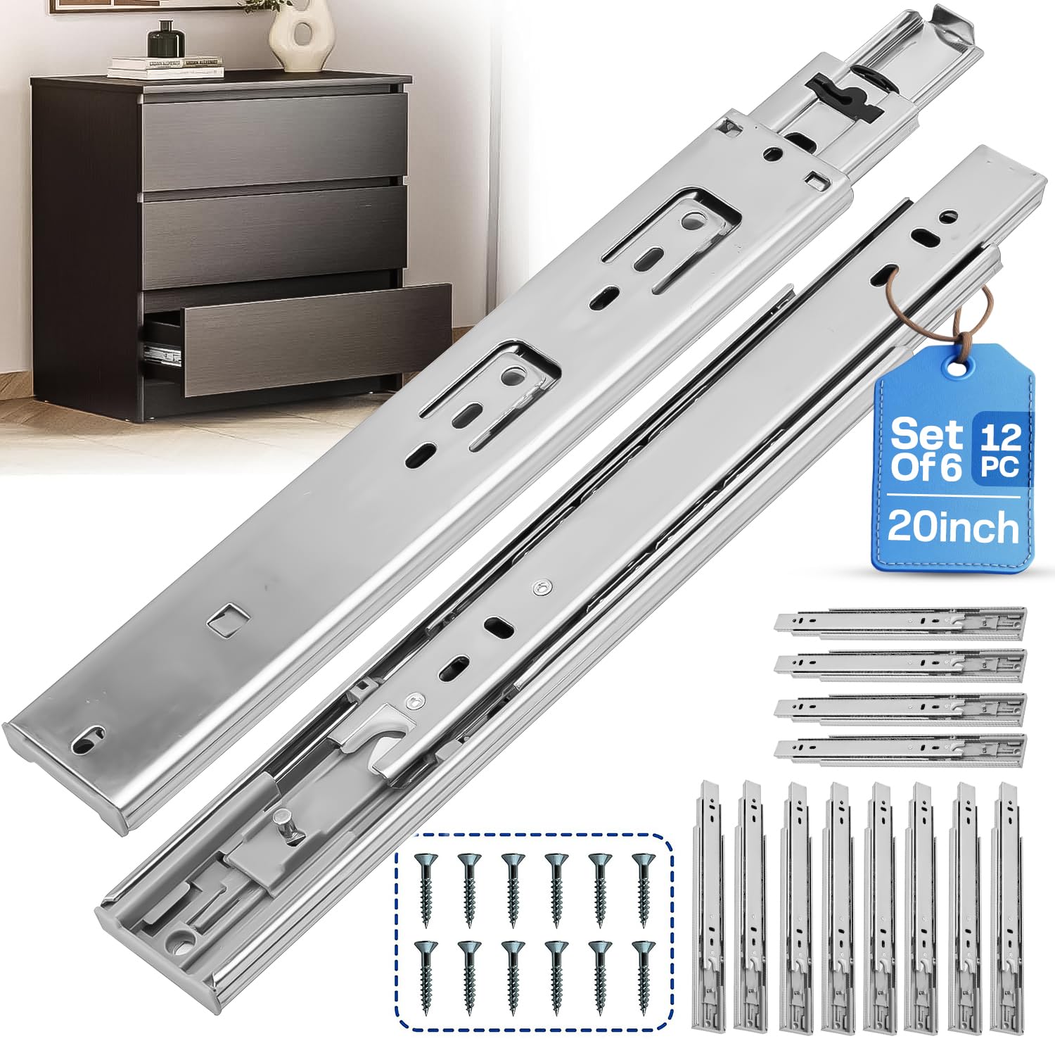 Photo 1 of OURSHOM 20 Inch Soft Close Drawer Slides 6 Pairs (12pcs) Heavy Duty Full Extension Ball Bearing, Side Mount Drawer Rails, Drawer Slide Glides for Dresser, Cabinet, Kitchen-Draw Slides 150LB Capacity