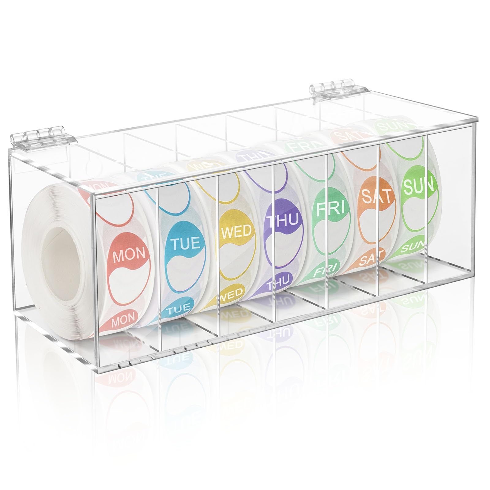 Photo 1 of 1 Inch Stickers Organizer Box, Acrylic 7-Slot Sticker Roll Dispenser for Day of The Week Label