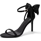Coutgo Womens Ankle Strap High Heels Open Toe Stiletto Bow Tie Knot Heeled Sandals Fashion Wedding Dress Pump Shoes