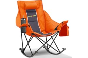 Unisakey Oversized Rocking Camping Chair with Headrest & Cup Holder - 400lbs Capacity, 600D Oxford Fabric, Easy Fold Portable Outdoor Rocker Chair for Camping, Backyard, Beach, Orange