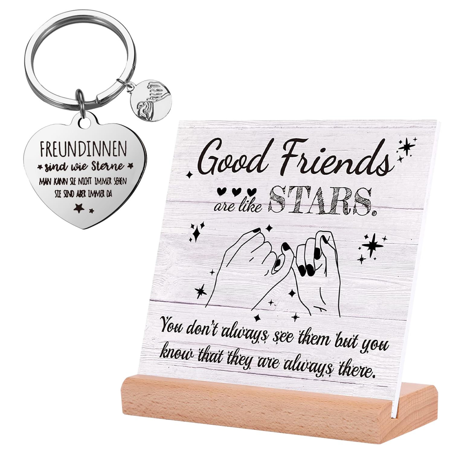 1 Wooden Sign Symbolizing Friendship And 1 Keychain, Wooden Sign Commemorating Friendship, Desktop Home Decoration With Wooden Base, Suitable Gift For Your Best Friend