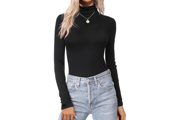 Ekouaer Women's Turtleneck Long Sleeve Shirts Lightweight Base Layer Solid Slim Fit Tops(S-XXL)