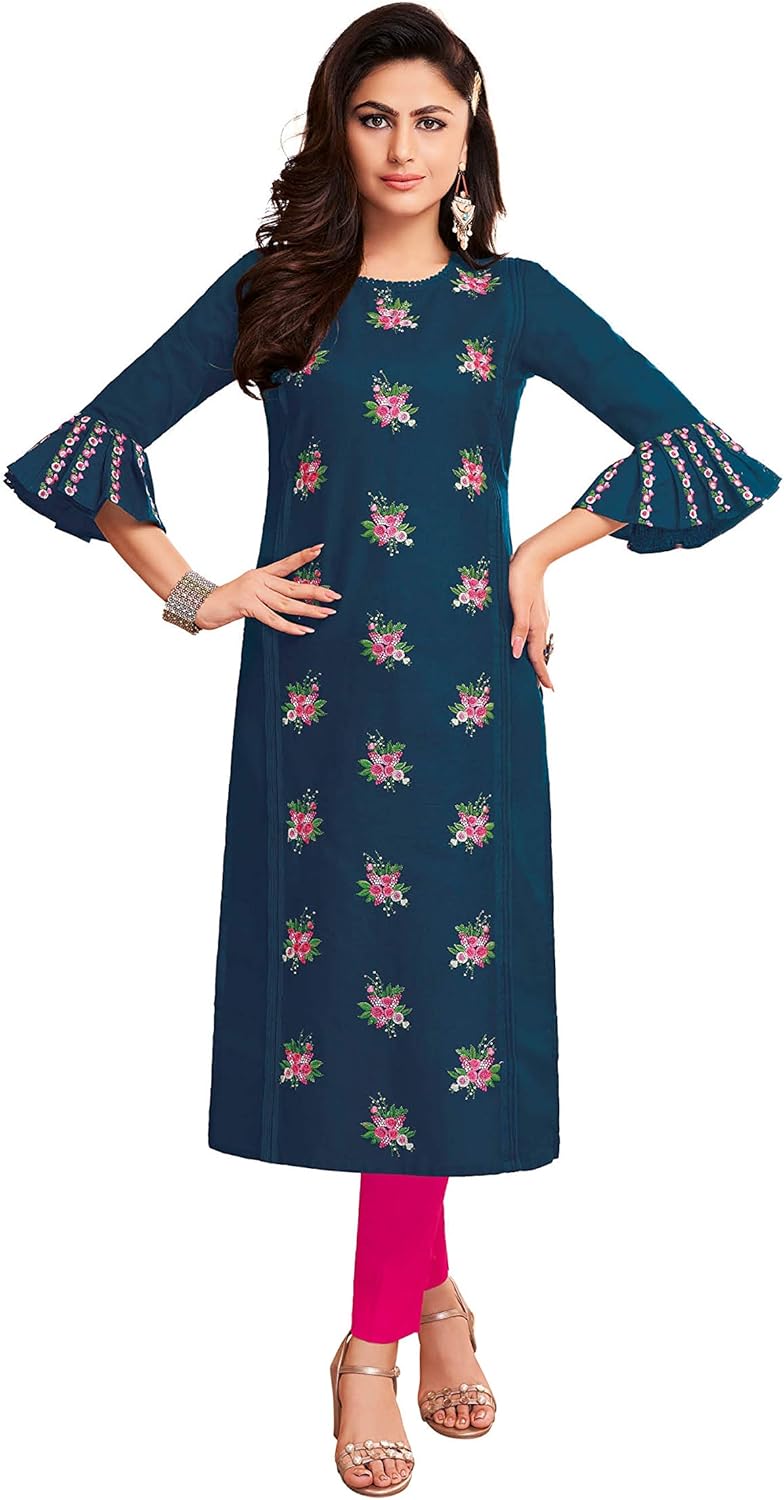 Buy PAKIZA Women's Cotton Kurti/Kurta, Blue (3XL) at Amazon.in