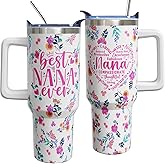 ZORKET Nana Gifts for Mothers Day from Grandkids, 40 oz Best Nana Ever Cup Tumbler with Handle Lid and Straw