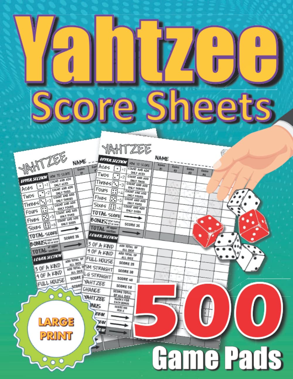 amazon com yahtzee score sheets 500 large print game pads bulk scorekeeping cards 9798720936174 publishing puzzlenest books