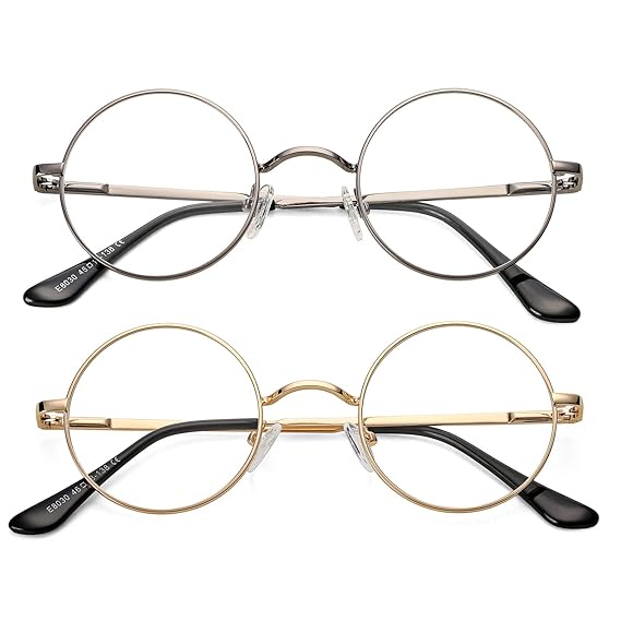 Buy 2 Pack Retro Small Round Glasses with Clear Lens, Braylenz Unisex