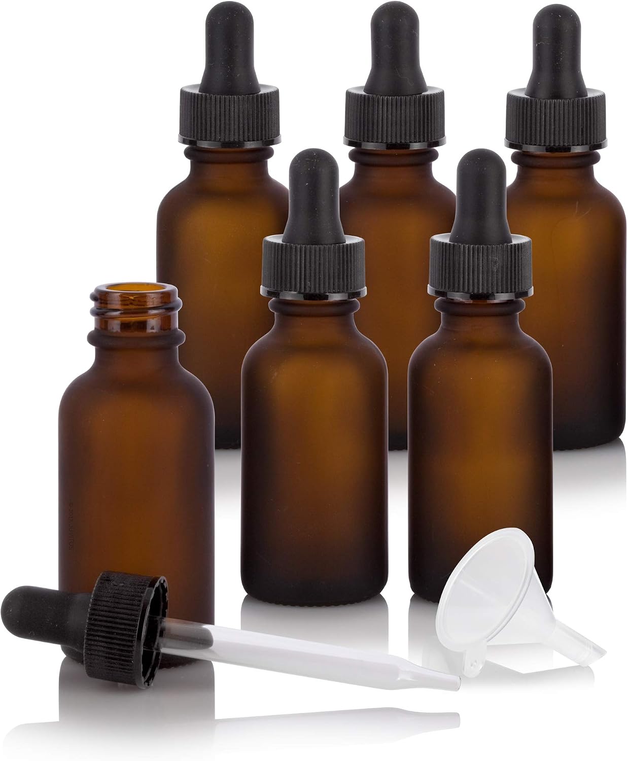 Download Amazon Com 1 Oz 30 Ml Frosted Amber Glass Boston Round Bottle With Black Dropper 6 Pack Funnel