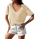Saodimallsu Womens Short Sleeve Sweater Tops Glitter V Neck Lightweight Casual Summer Loose Knit Pullover Shirts